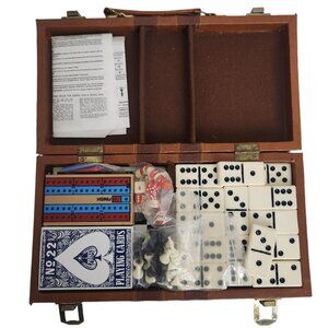 Vintage Travel Backgammon Chess Cribbage Set Magnetic w/ Case & Instructions